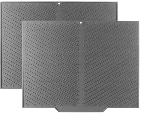 2pcs Abtropfmatte Geschirr mit Ablauf - 40 X 30 cm Silikon Abtropfmatte, Küche Faltbare Geschirrmatte, Hitzebeständige Rutschfeste Geschirrmatte Spüle für Optimalen Wasserablauf Dish Drying Mat