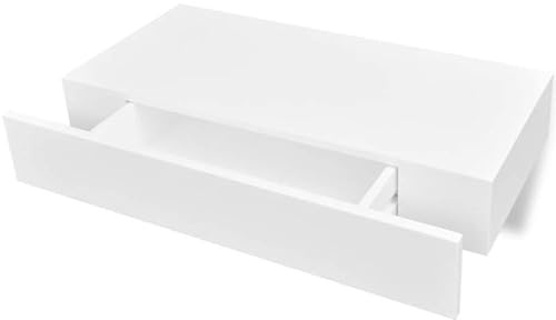 Eleganz Wandregal mit Schublade aus MDF - Weißes Regal mit mattem Finish für Wohnzimmer, Küche oder Bad - Stabiles Wandregal zur Aufbewahrung
