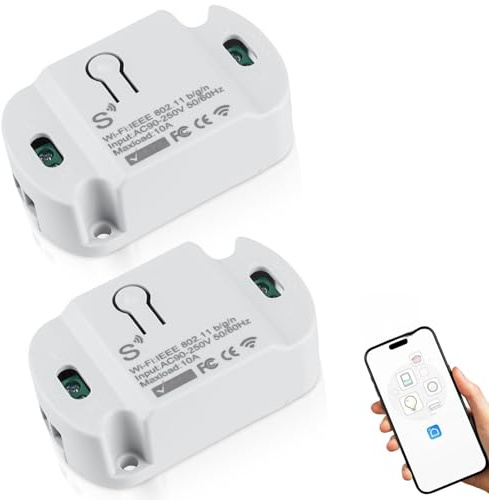 Módulo de interruptor de luz inteligente, 2 interruptores WiFi de 10 A, funciona con relé inalámbrico con Alexa, Google Assistant DIY empotrado, módulo de interruptor inteligente WiFi