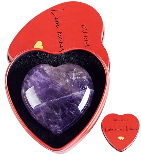 Sahoottie Herz Pärchen Geschenke 40mm Amethyst Herz Kristalle Edelsteine Handschmeichler Stein Herz Deko Liebe Herzform Valentinstag Gastgeschenke Geburtstage Jahrestag Geschenk für Partner