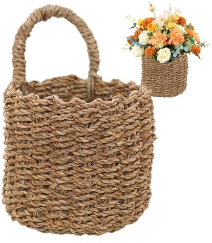 Hperu Cestino per Porte Anteriori per organizzare, Cesto Muro sospeso in Tessuto Boho Piccolo Decorazione da Parete di Vimini Naturale con Maniglia per casa Cucina dispensa Anteriore Porta Anteriore