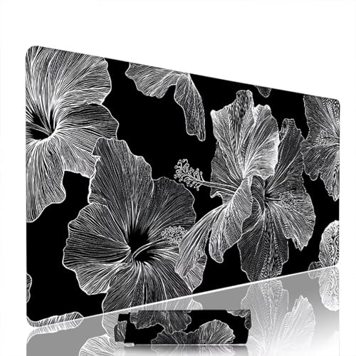 Tapis de Souris Noir sous Main Bureau Tapis de Souris Gaming XXL 1400x600x3mm Mouse Pad Caoutchouc Fleur Grand sous Main Gamer Accessoires PC Imperméable, pour Clavier Ordinateur Portable w-5196