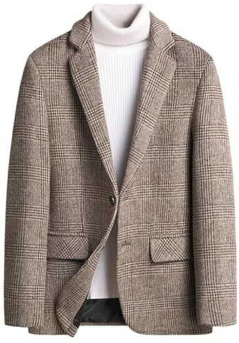 Generico Blazer da Uomo in Lana, Giacca Sportiva, Due Bottoni, Blazer A Quadri, Giacca Elegante Casual con Tasca, Spessa, Morbida, vestibilità Regolare, Bottoni, Smoking per C