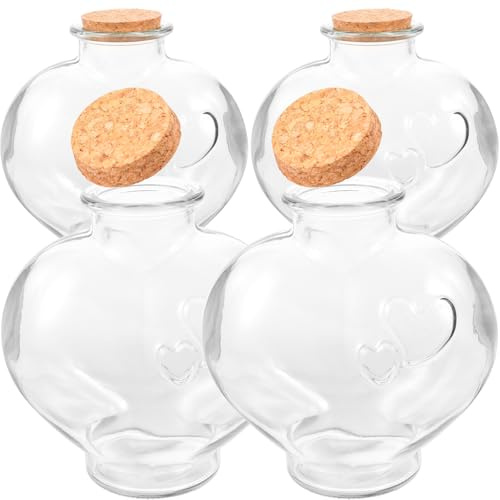 OSALADI Lot De 4 Bouteilles De Souhaits en Verre Grand Format Bouchons en Liège, Coeur Pêche, Décoratives pour Mariage, DIY, Artisanat Et Présents Personnalisés