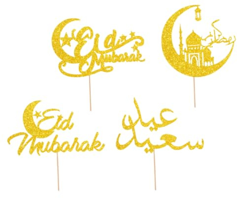 CORHAD 4 Stück Eid Festliche Cupcake Topper aus Papier Muslimische Kuchen und Dessertspieße für Partydekoration