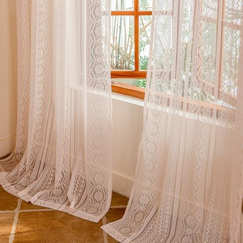 MYSKY HOME Rosa Gardinen Spitze Vorhang Kinderzimmer Mädchen Stabtasche | Rosa,2er Set,H145 x B140 cm,Gardinen Kurz Transparent Landhausgardinen,Vorhang Kinderzimmer Mädchen,Boho Vorhänge