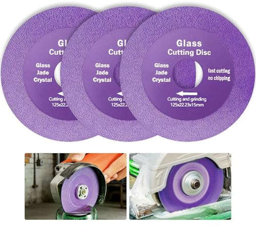XRXYMQ Disco diamantato Ø 125 mm x 15 mm, 22,23 mm, 3 pezzi, dischi da taglio interni lilla, disco sottile diamantato, dischi flessibili per piastrelle, vetro, cristallo, bottiglie di vino, porcellana