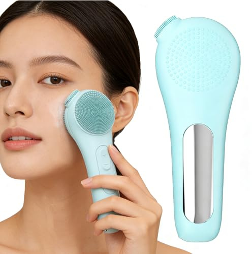 Spazzola Pulizia Viso Elettrica Ricaricabile, Spazzola Morbida in Silicone impermeabile Detersione profonda anti punti neri e massaggio viso Ricaricabile tramite cavo USB (blu)