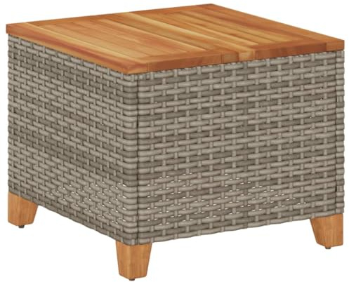 mtlskopl Gartentisch 45x45x37 cm Poly Rattan Akazienholz Beistelltisch Outdoor Balkontisch Loungetisch Klein Modern & Robust für Garten Terrasse Balkon Wohnzimmer