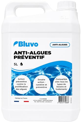 Algicide Anti-Algues Préventif Piscine 1L & 5L | Anti Eau Verte & Eaux Troubles | Traitement Anti-Algue Piscine et Spa | Action Préventive Longue Durée (5L)