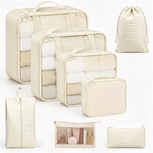 Acual 8 PCS Packing Cubes for Suitcases, Waterproof Travel Organisers