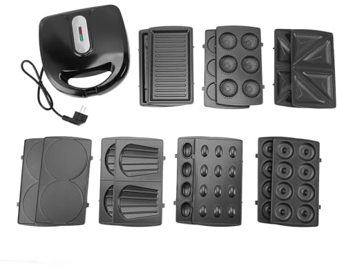Máquina de desayuno multifunción 8 en 1 con platos antiadherentes, calefacción de doble cara, control automático de temperatura, máquina para hacer gofres y donuts Panini