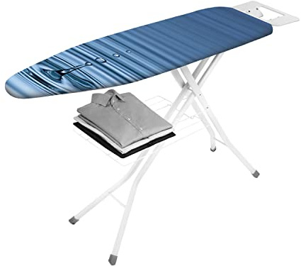 Metaltex Orione Ironing Board - Height Adjustable with Iron Metal Iron Rest and Linen Shelf - Perfect for Clothes, Bedding, Sheets and Home Essentials - Water Drop Design, 123 x 36 x 20 Centimetres