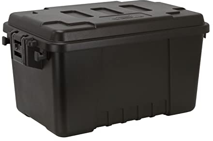 Plano Sportsman's Trunk Small 53ltr Black, Scatola di immagazzinamento di livello militare con coperchio, resistente, grande, bauli per il campeggio e l'esercito, ottimi per la caccia