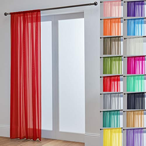 John Aird Lucy Voile Curtains - Rod Pocket Slot Top - Net Curtains - 1 Panel (Red, 58 Wide x 90 Drop)