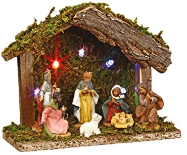 FEERIC CHRISTMAS 3 en 1 Ensemble de Noël : 1 crèche Lumineuse + Ses 7 santons + 1 Eclairage LED