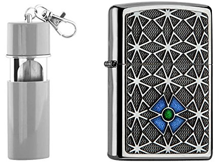 Zippo Cross Blue/Green Plus kostenlosen Feuerzeug mit Taschenaschenbecher, Chrom, Silber, 6 x 3.5 x 2 cm