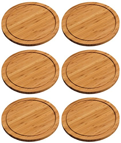 6x KESPER Fleischteller Ø 25 cm Höhe 1,3cm Bambusholz Servierteller Holzteller