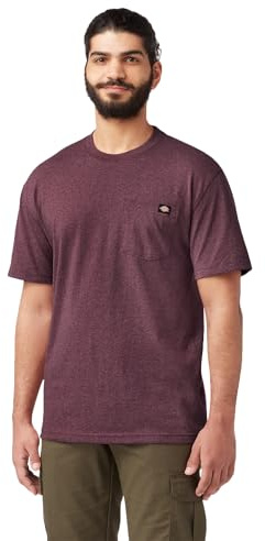 Dickies Men's Short Sleeve Heavyweight Crew Neck Pocket T-Shirt, Burgundy Single, X