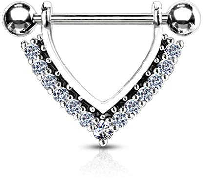 Tata Gisèle Piercing Sein Téton en Acier Chirurgical 316L et Oxydes de Zirconium - Triangle en Acier Entouré de Zircons Sertis - Différentes Couleurs -