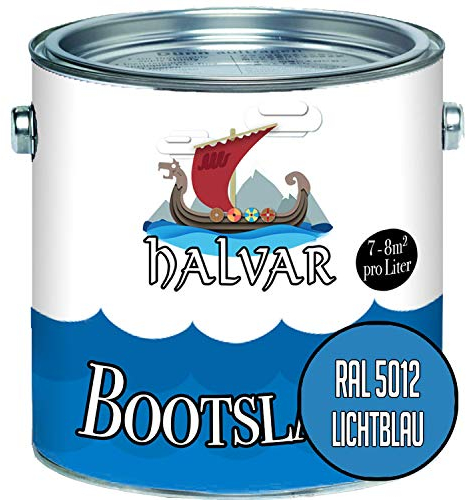 Halvar Båtlack, blå RAL 5000-5024, yachtlack, matt, båtfärg, PU-förstärkt för trä och metall, extremt belastbar, högelastisk fartygsfärg (1 L, RAL 5012 ljusblå)