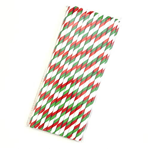 Wuqiang 50 PCS Color degradable Protección Ambiental Herramientas de Papel Rayado de la Paja Desechables Kraft Paja de Cocina (Color : Red and Green)
