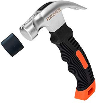 FLZOSPER Hammer, 8-oz. Stubby Claw with Magnetic Nail Starter - Polished Alloy Steel Head - Ergo Rubber Grip Handle - Mini Hammer for Home, DIY, Camping, Kids, Tent Stakes