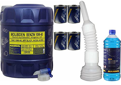 QR-Parts Set 20 Liter 85482353 DIN61 MN7505-20 9900 5024 CT4503 300ml Original MANNOL Motor Flush 1 Scheiben-Reiniger -70 °C Frostschutz Konzentrat Molybden Benzin 10W-40 API SL/CF Motorenöl