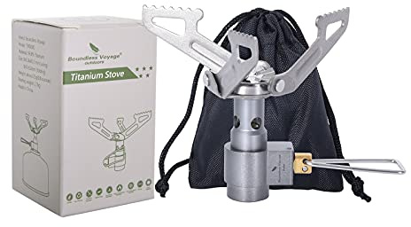 iBasingo Hornillo de gas de camping de 2700 W, mini cocina de aleación de titanio, estufa de gas, quemador portátil, horno de bolsillo ultraligero, utensilios de cocina para exteriores, solo 26 g
