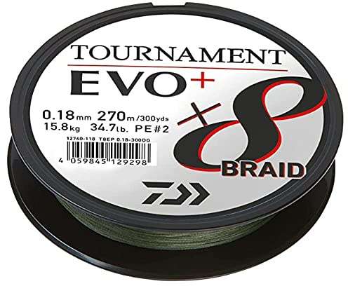 Daiwa Tournament x8 Braid EVO+ 0.26mm, 19.8kg/43.7Lbs, 270m, Dunkelgrün, Geflochtene Angelschnur, 12760-126