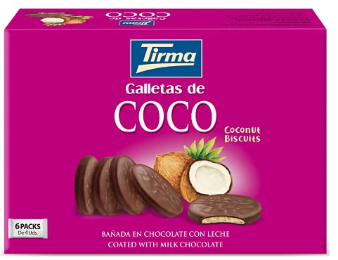Tirma Biscotti al Cocco Ricoperti di Cioccolato al Latte | Biscotti Morbidi e Croccanti | Da Servire Anche Come Dessert | Biscotti senza Uova | Confezione da 200gr, 6x33gr
