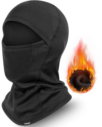 Hasagei - Passamontagna traspirante per il viso, maschera invernale termica, da sci, da moto, per uomo e da donna, Nero , taglia unica