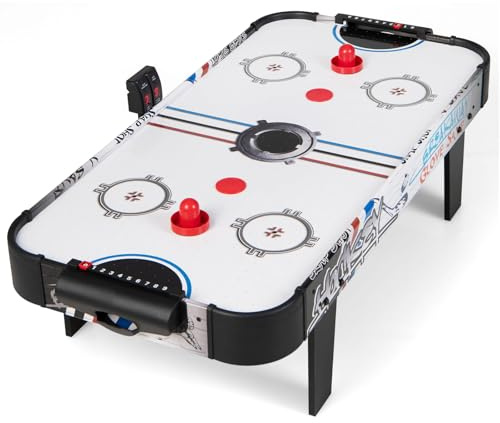 COSTWAY Tavolo Air Hockey, Set Tavolo da Air Hockey con Segnapunti LED Elettronico, 2 Dischi, 2 Palette, 2 Porte, Gioco Divertente per Bambini e Adulti, 110 x 59 x 31 cm