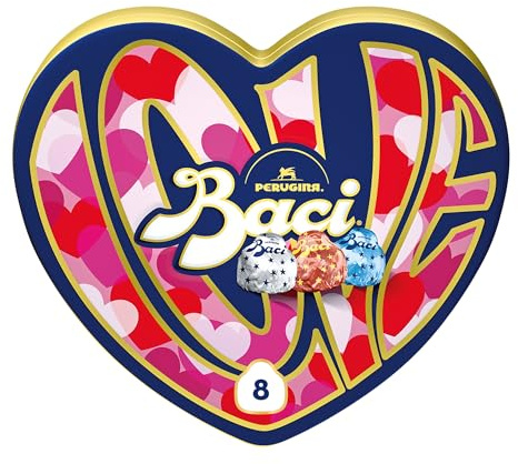 BACI PERUGINA Cioccolatini Assortiti ripieni al Gianduia, Latta Cuore San Valentino 100g