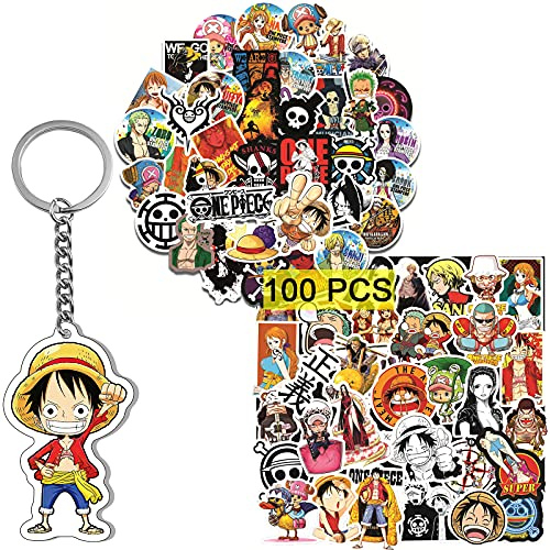 GTOTd Japan Anime Stickers (100Pcs) with Keychain Decor(1Pcs) Viny Waterproof Anime Stickers for Teens DIY Decal Party Supplies for Water Bottle Luggage Skateboard