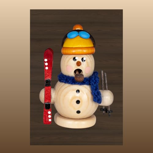 Räuchermann Schneemann Natur mit Ski original Erzgebirge I Räucherfigur aus Holz I Höhe 8 cm I Weihnachtsdeko I schöne Geschenkidee I Dekoration innen I Weihnachten I Räuchermännchen
