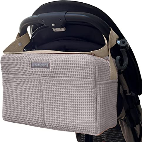 MIMUSELINA Bolso Carrito Bolso Carro Bebe de Gran Capacidad - Organización total con 7 bolsillos - Uso en hombro o cochecito sin necesidad de ganchos - Hecho en España