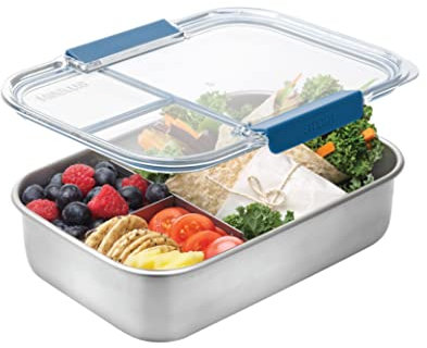 Smash Stainless Steel Bento Lunch Box, 3 Compartments, Blue, 1300ml