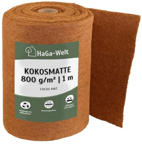 HaGa® Kokosmatta 1 m x 4 m vinterskydd på ena sidan med naturlig latex 800 g/m²