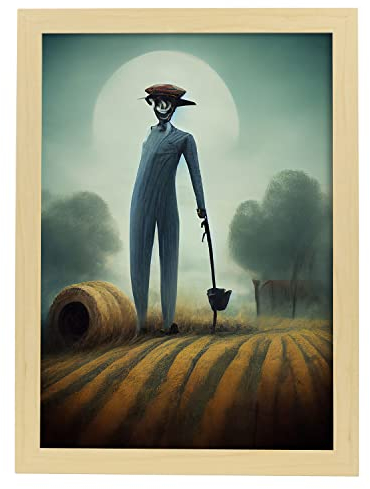 Nacnic Bauer im T. Burton Stil. Illustrationen von Jobs und Berufen, inspiriert von Burtons Dark und Goth Kunst. Innenarchitektur und Dekoration. A3 Holzrahmen.
