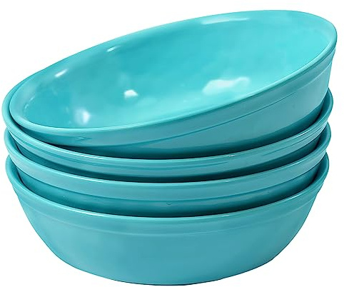 TP 30 oz Melamine Bowls Set of 4, Large Serving Bowls for Ramen, Pasta, Salad, and Soup, Unbreakable and Lightweight, Dishwasher Safe for Daily Kitchen Use, Aqua