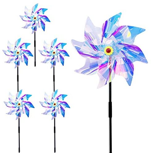 Windrad Taubenabwehr Windrad Vogelabwehr Farbverändernde Windräder Taubenabwehr Balkon Vogelschreck Windmill Vogelabwehr Reflektierende Windräder für Protect Garten,Obstgarten,Hof(24/54cm 5 Stück