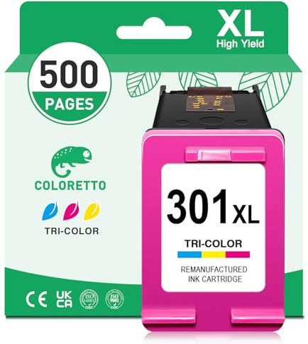 COLORETTO Druckpatrone für HP Deskjet 2500 3050 Envy 4500 für HP 301 XL | für HP 301 XL für ENVY 4500 4504 4508 5500 5532 Deskjet 2500 2540 3050 1000 1050 2050 2510 Officejet 2622 4600 4630 Farbe
