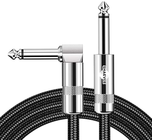 Câble de guitare 6,35 mm pour guitare, basse, clavier, mandoline, câble TS tressé, câble audio professionnel, câble d'instrument audio professionnel coudé vers droit