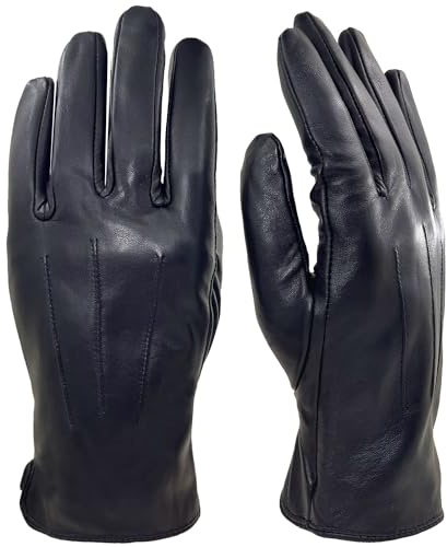 ZLUXURQ Mens Black Soft Lambskin Leather Winter Driving Gloves Cashmere Lined,comfortable and warm.