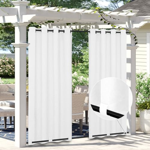 Easy-Going Outdoor-Vorhänge in Leinenoptik, wasserdicht, Winddicht, Veranda-Vorhänge, weiche, verdickte Outdoor-Sichtschutzvorhänge für Terrasse, Pavillon, Ösen Oben und Schlaufen unten, 2 Paneele