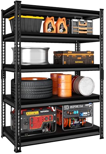 Rufokisa 5-Tier Garage Shelving Heavy Duty, 72 Metal Shelving Unit - 2250 lbs Load Capacity, 40W x 18D x 72H (Black)