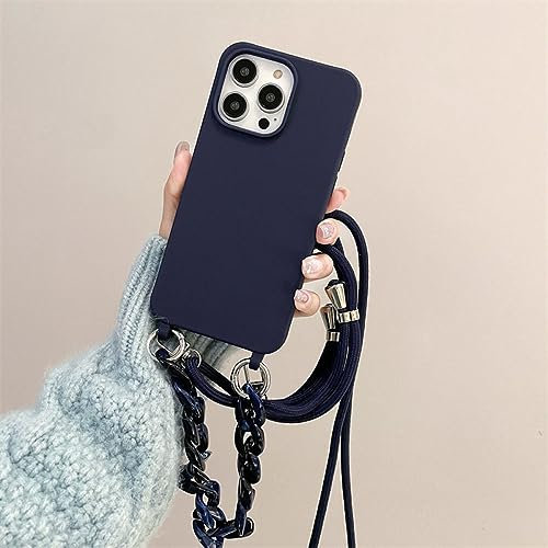 SRGDRR Candy Color Crossbody Lanyard Handyhülle für iPhone 14 13 12 11 Pro Max 14 Plus 14Pro Halskette weiche Silikonrückseite, Marineblau, für iPhone 13