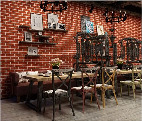 Ziegelrot Vliestapete 9,5 m x 0,53 m Ziegelmuster Tapete Modernes Design Retro Tapete für Flur Wohnzimmer Schlafzimmer Büro