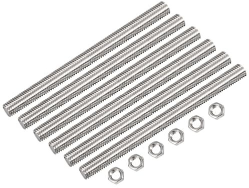 QUARKZMAN 6 Pcs M10 x 200mm Entièrement Fileté Tige avec 6 Pcs Hex Écrous, 1,5 mm Filetage Pas 304 Inox Acier Droite Main Fileté Tiges Barre Goujons